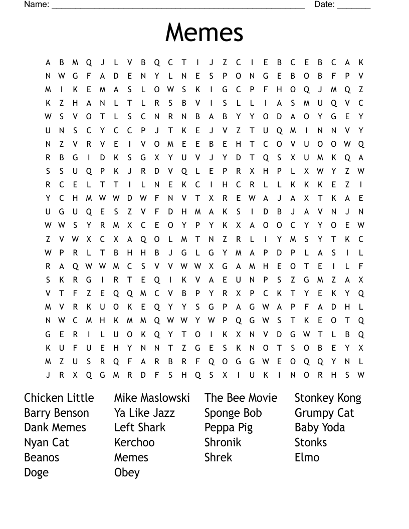 Memes Word Search WordMint