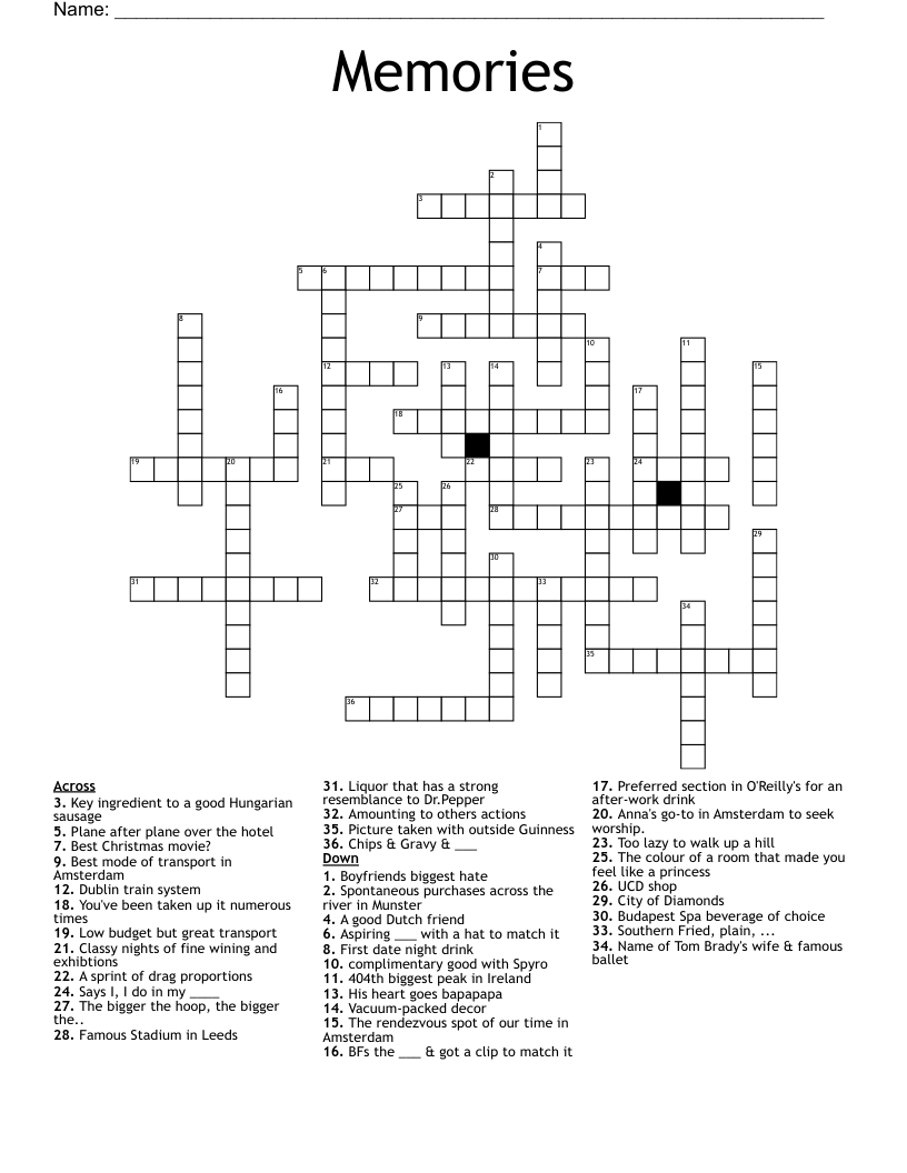 Memories Crossword WordMint
