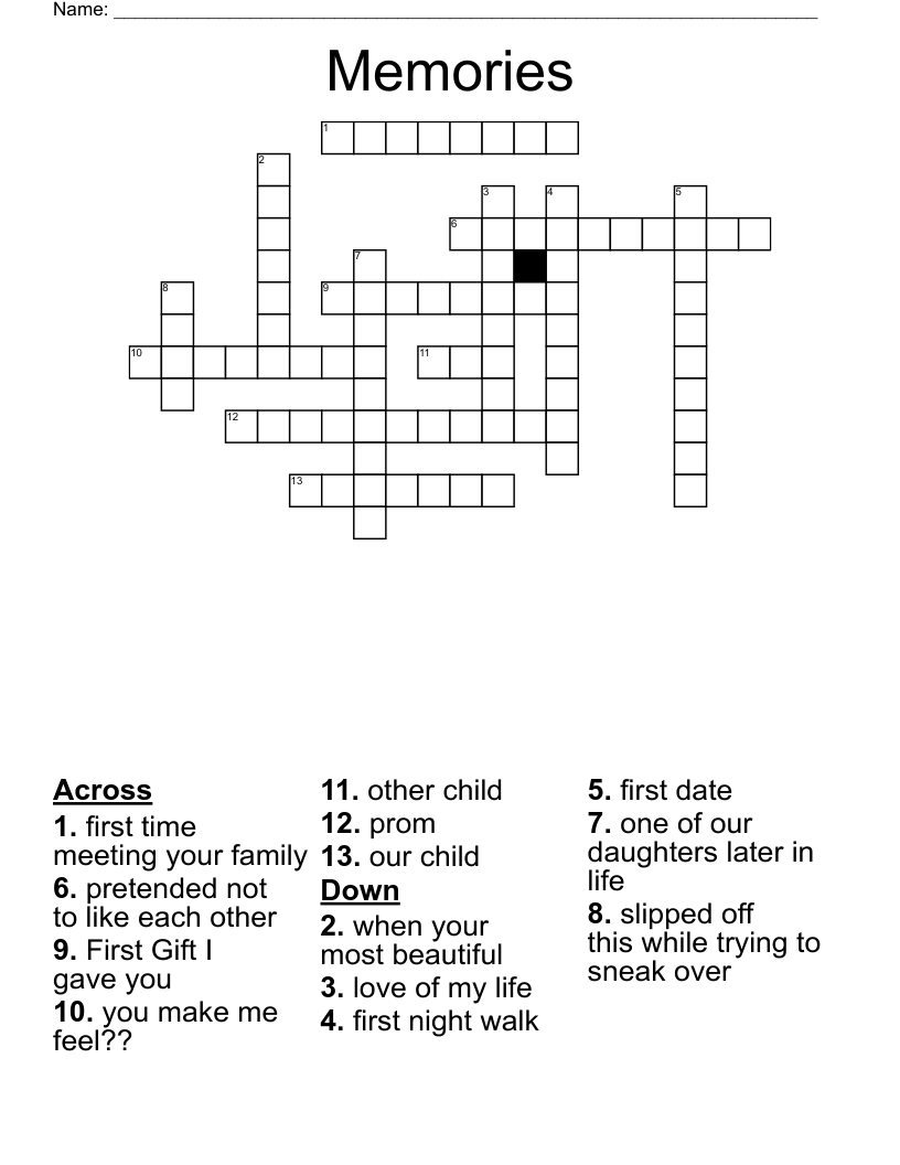 Memories Crossword WordMint