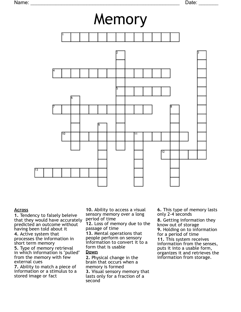 Types of memory Crossword WordMint