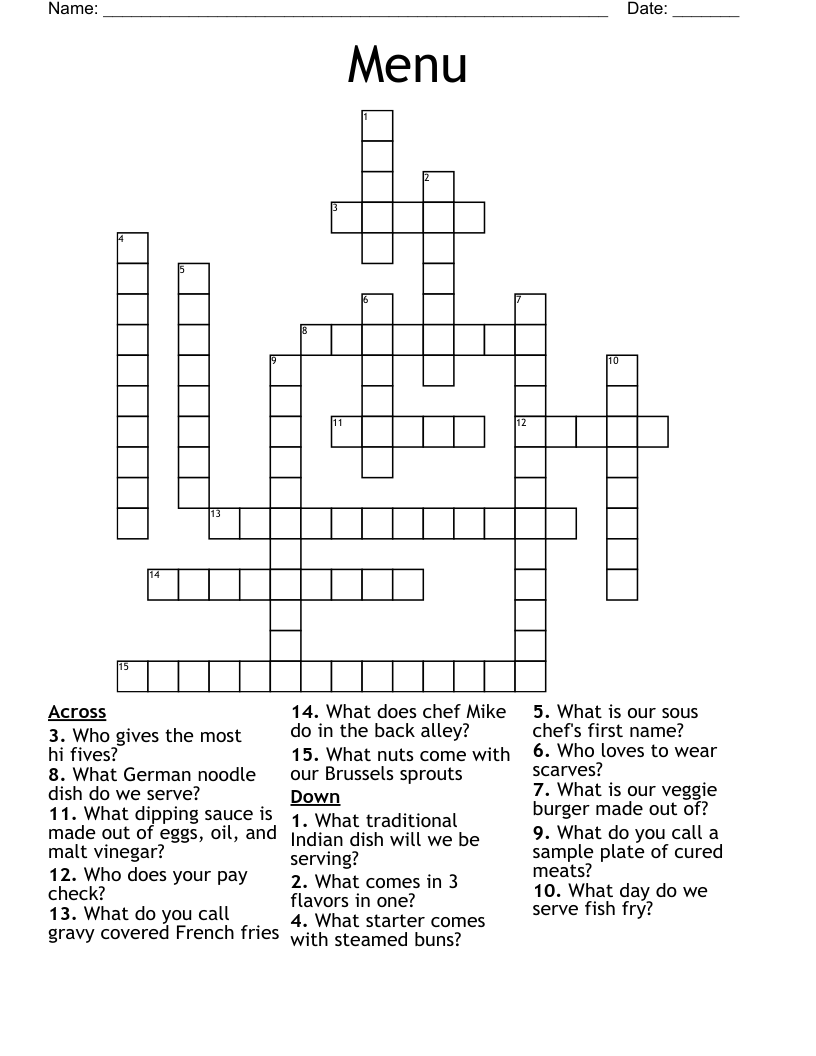 Menu Crossword WordMint