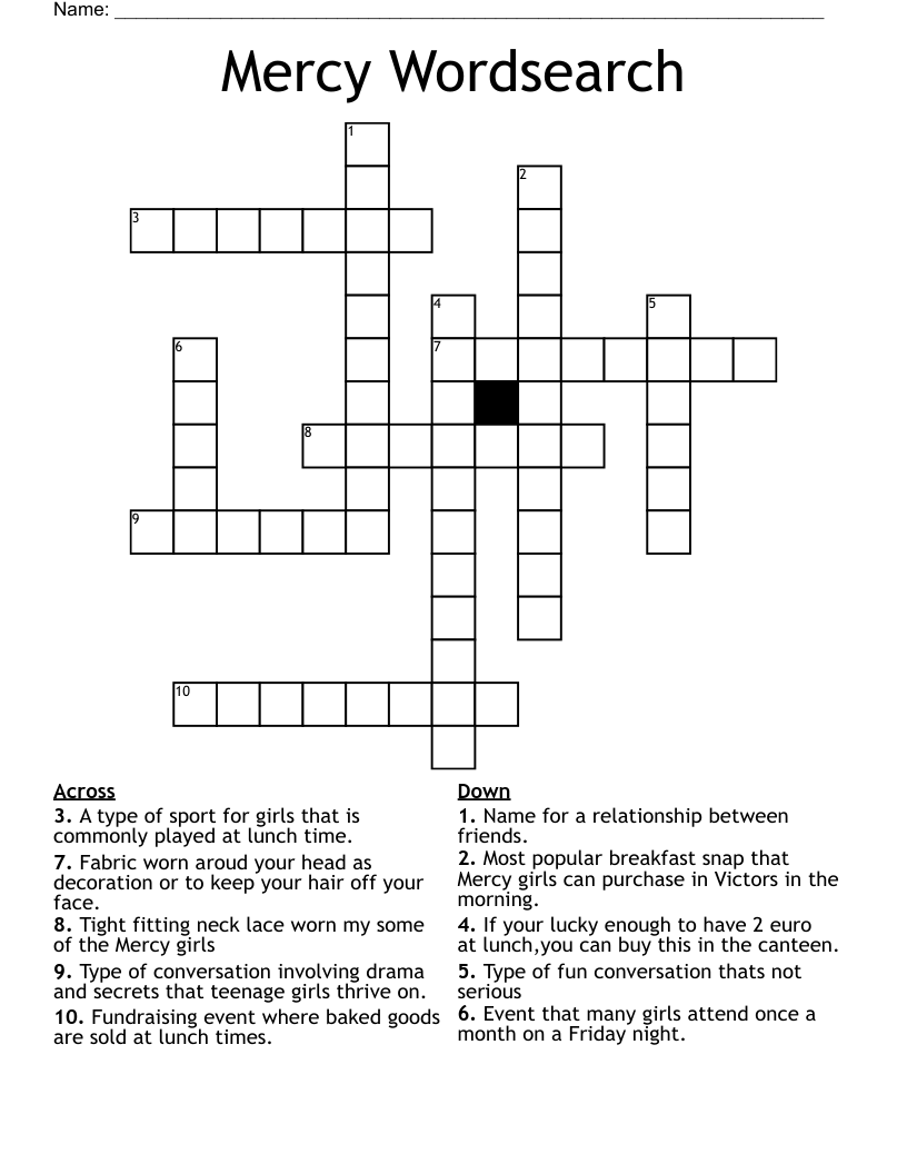 Mercy Wordsearch Crossword WordMint