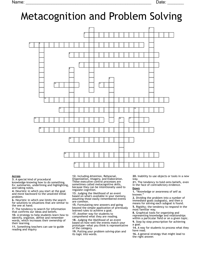 Thinking and Problem Solving Crossword WordMint