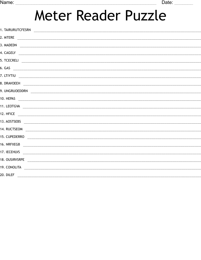 Meter Reader Puzzle Word Scramble WordMint