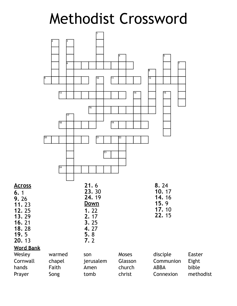 Methodist Crossword WordMint