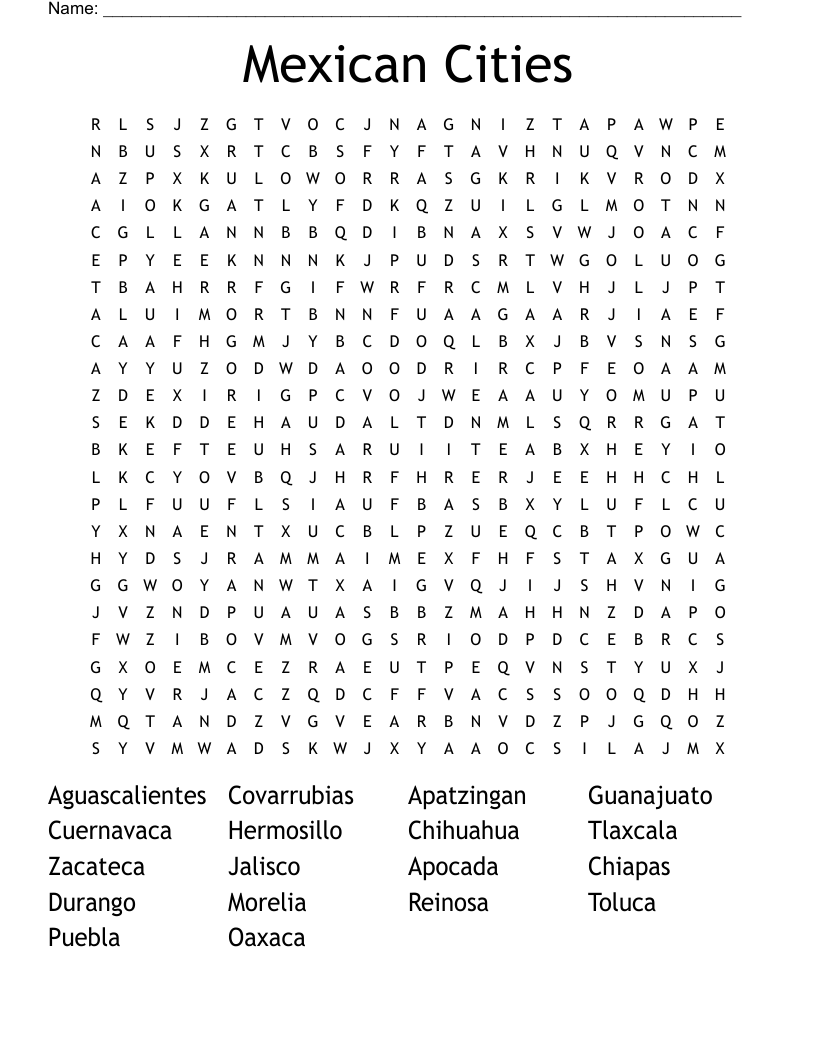 States of Mexico Word Search WordMint