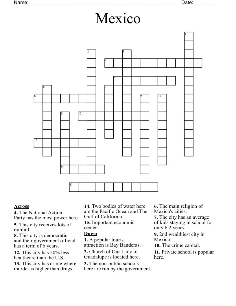 Mexico Crossword WordMint