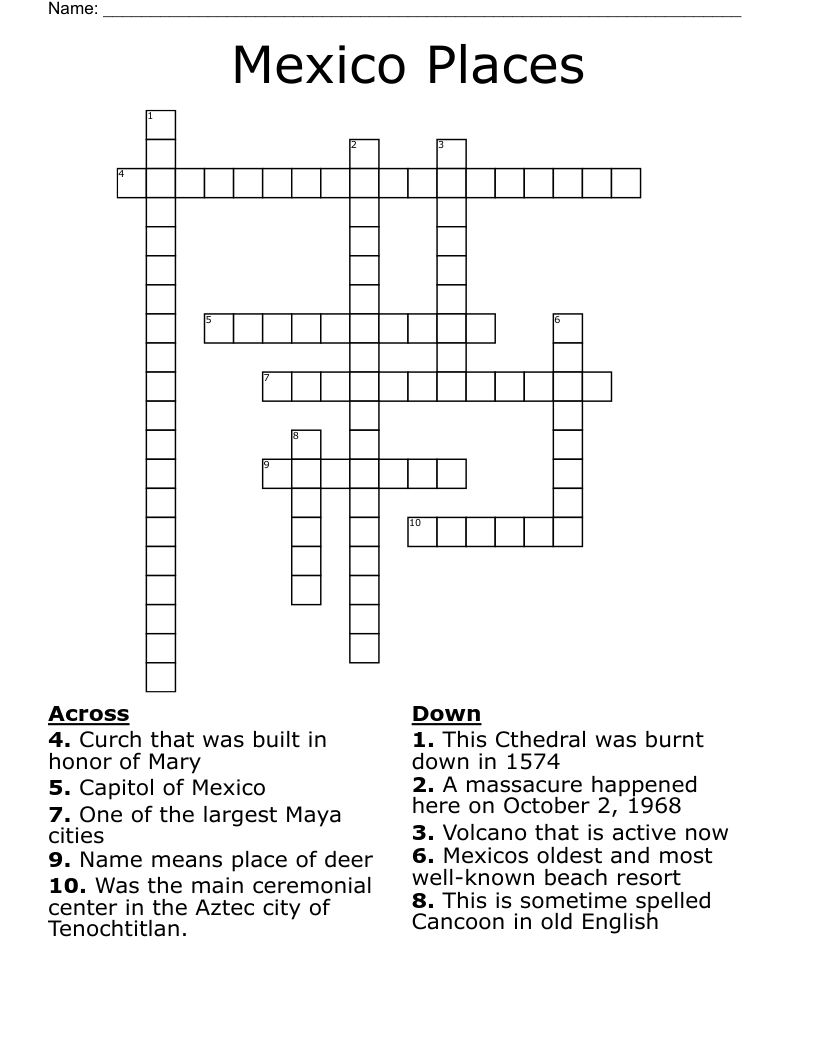 Mexico Places Crossword WordMint