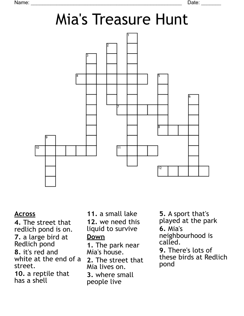 Mia's Treasure Hunt Crossword WordMint