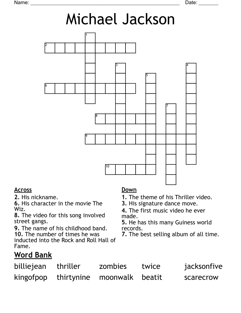 Michael Jackson Crossword WordMint