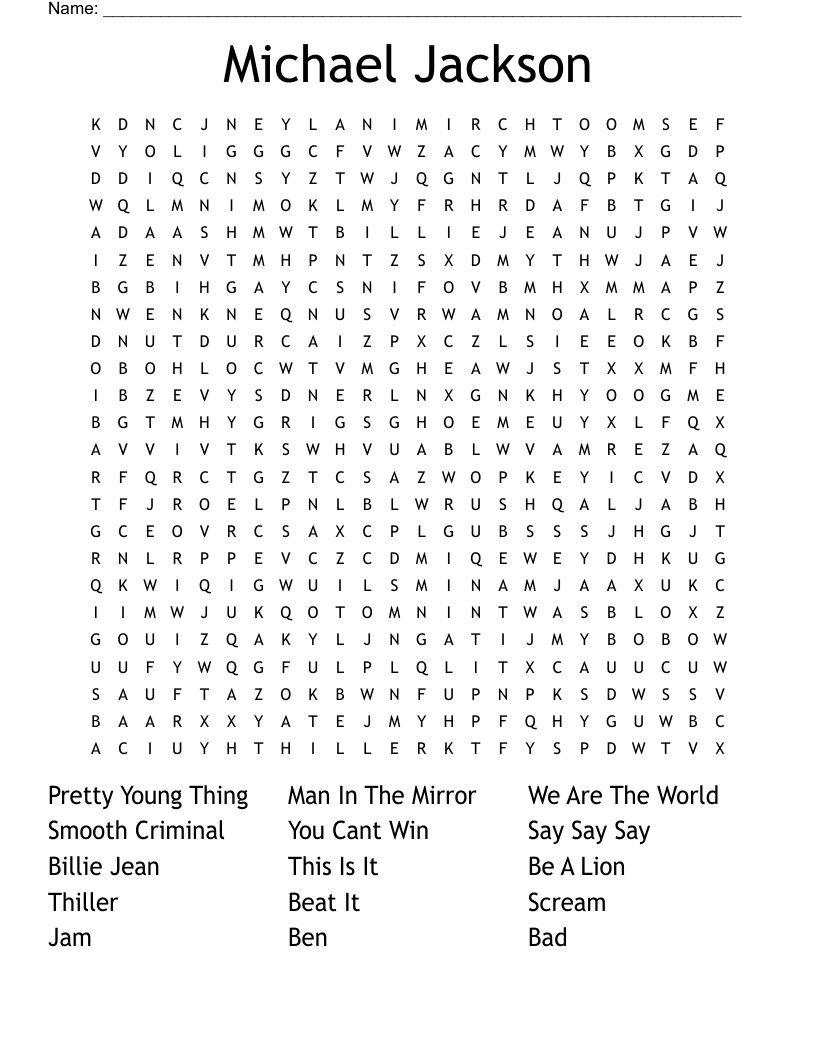 Pop Music Crosswords, Word Searches, Bingo Cards WordMint