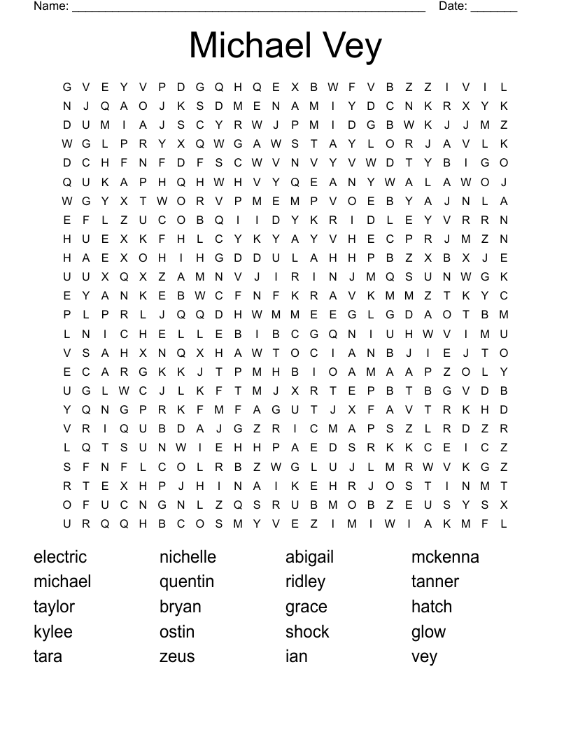 Michael Vey Word Search WordMint
