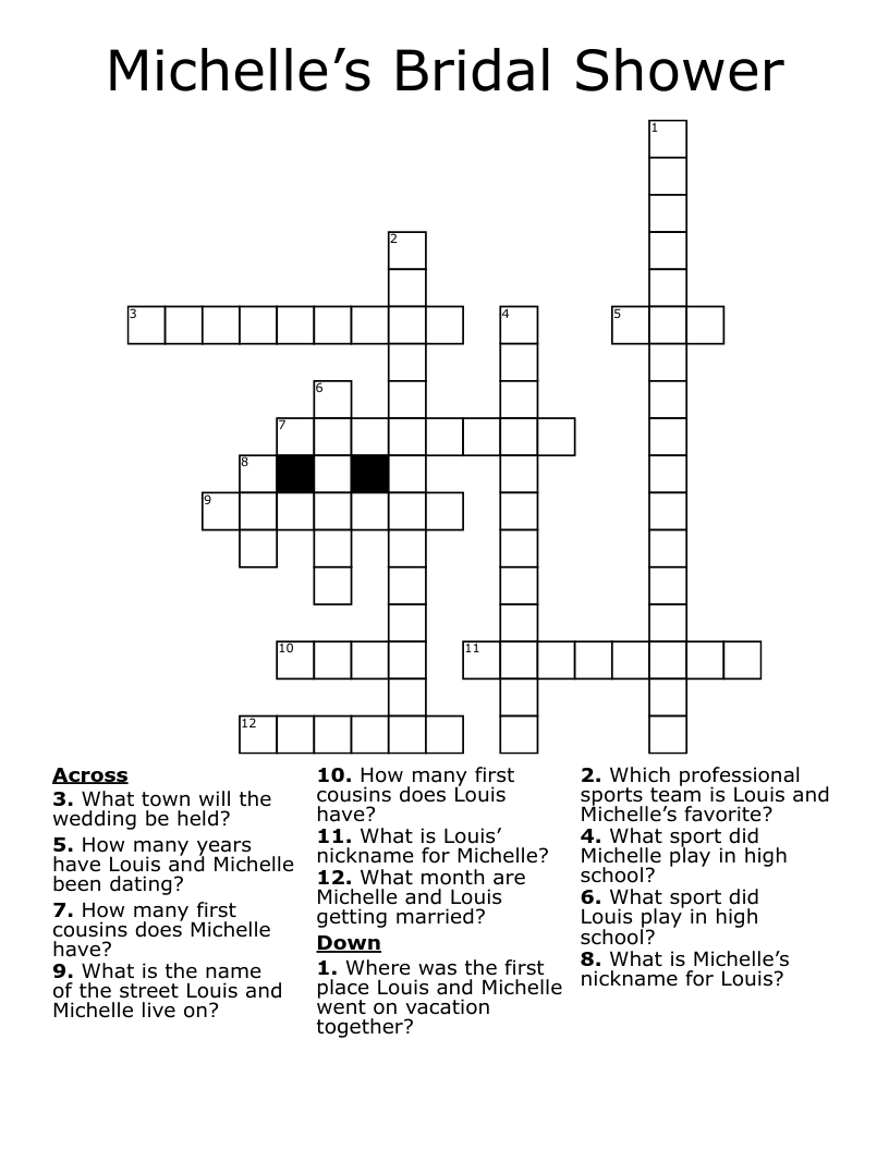 Michelle’s Bridal Shower Crossword WordMint