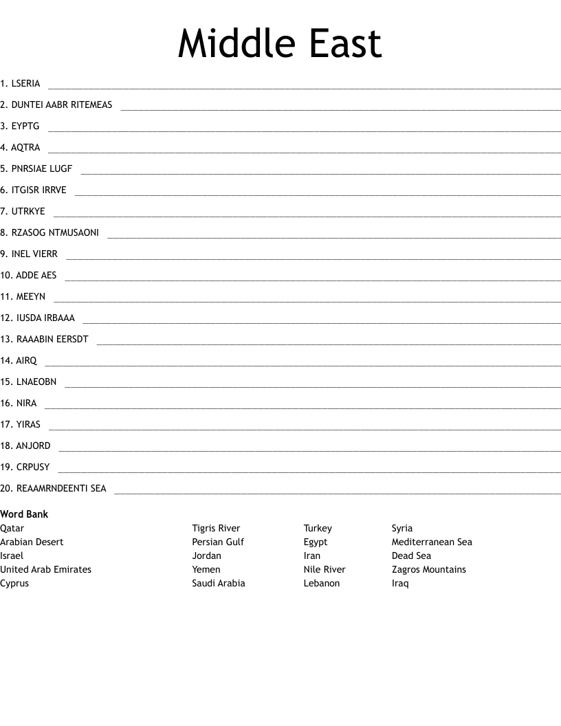 Middle East Word Scramble WordMint