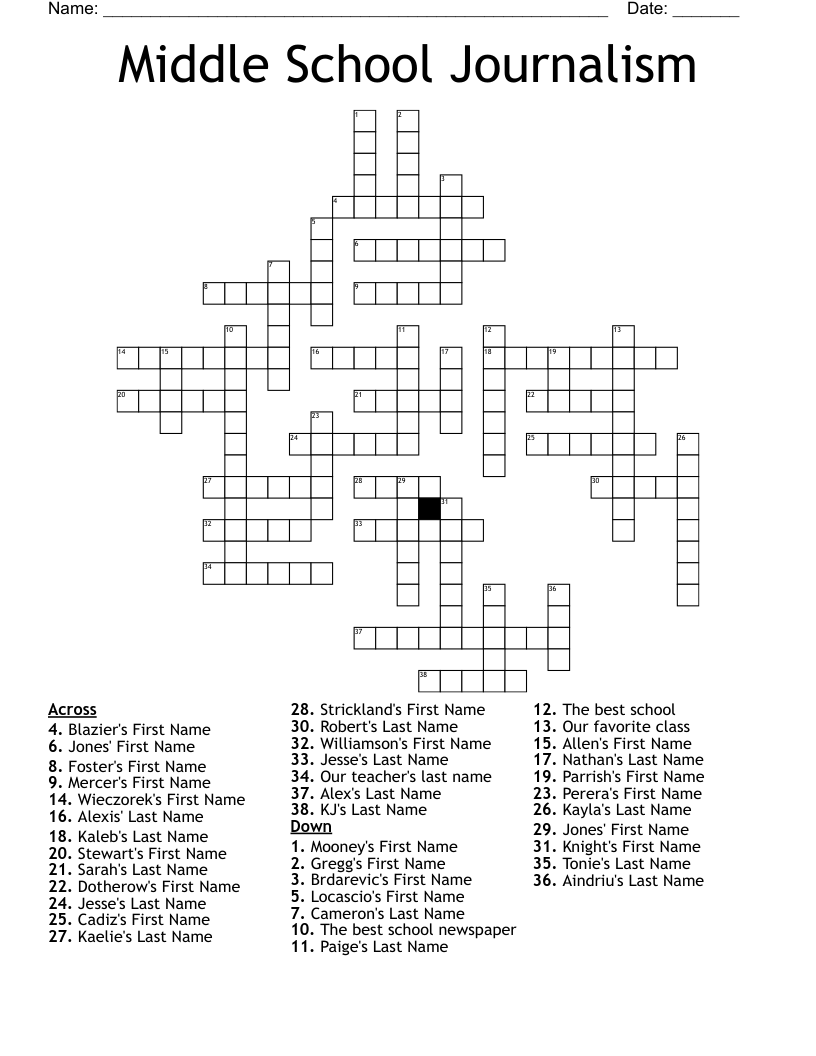 Middle School Journalism Crossword WordMint