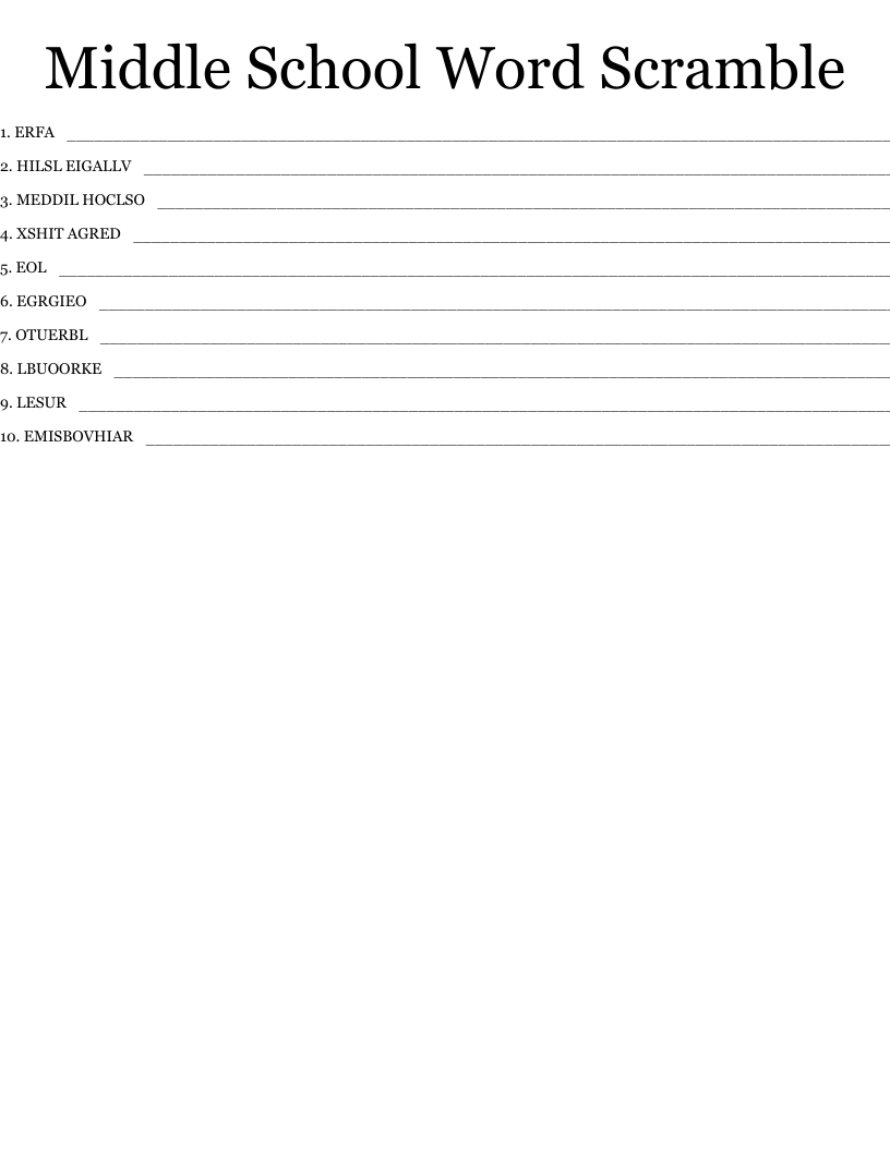 Middle School Word Scramble WordMint