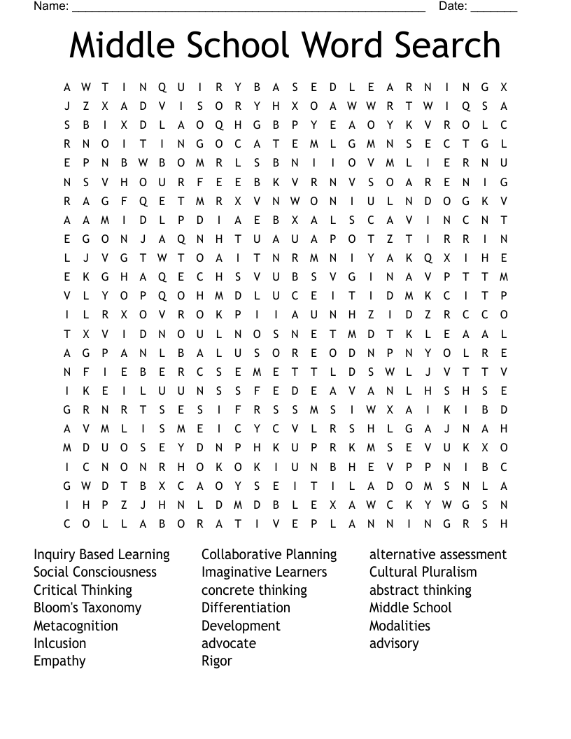 Middle School Word Search WordMint