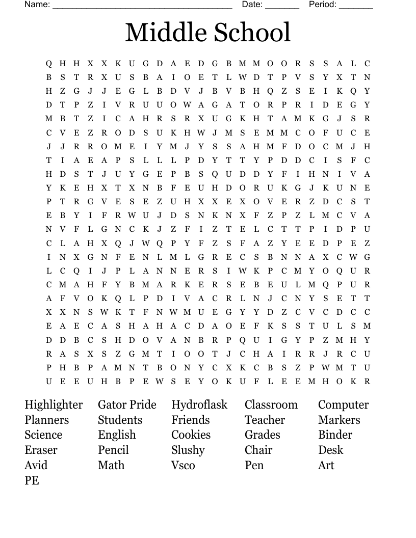 Printable Word Search Puzzles For Middle School