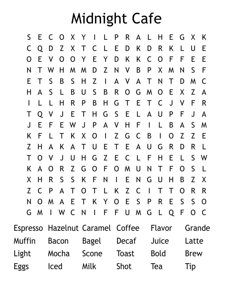 Coffee Word Search WordMint