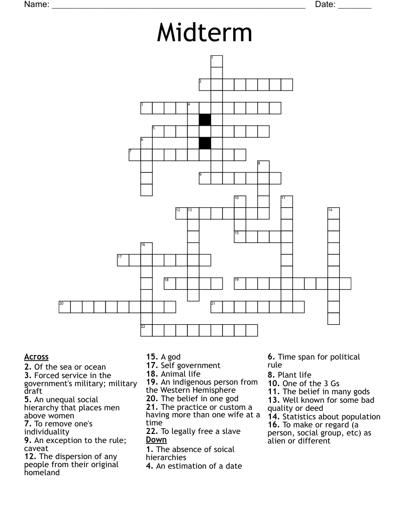 Midterm Crossword WordMint