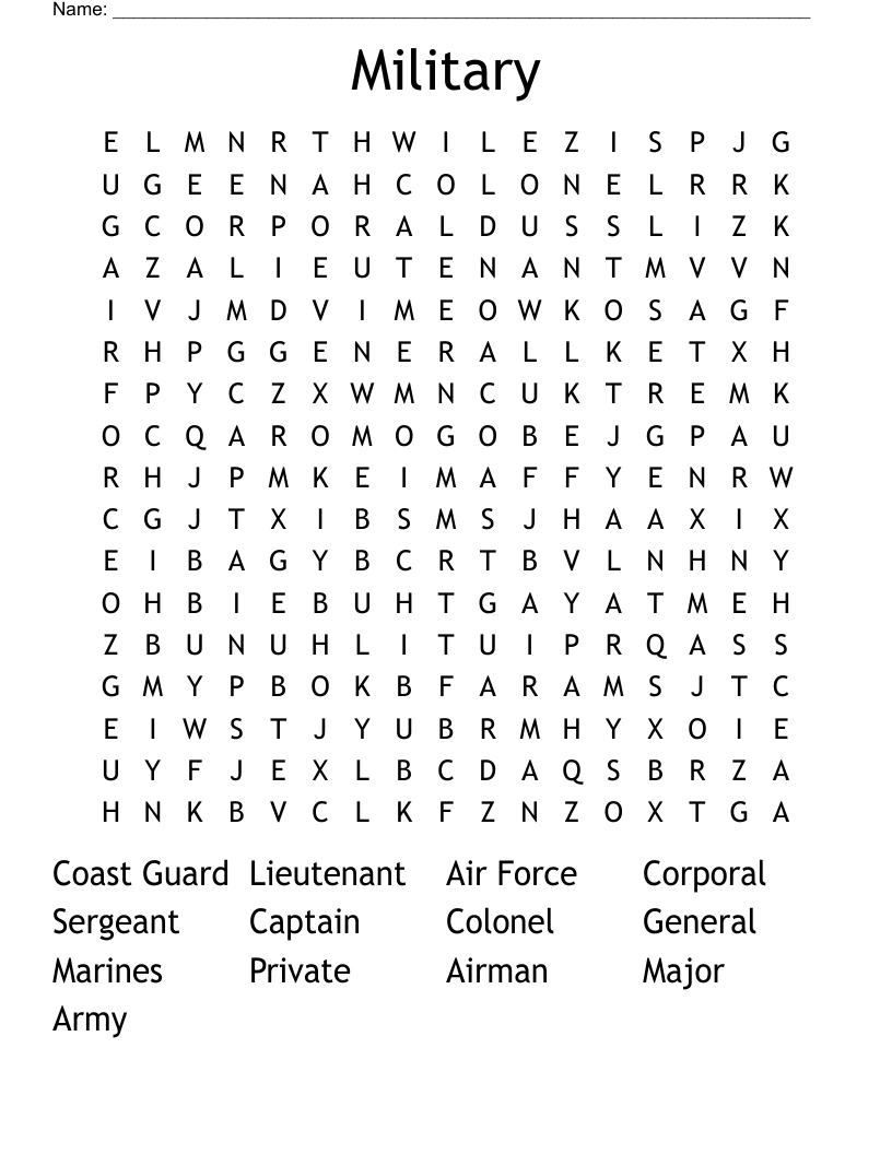 Military Word Search WordMint