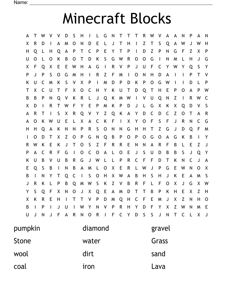 Minecraft Blocks Word Search WordMint