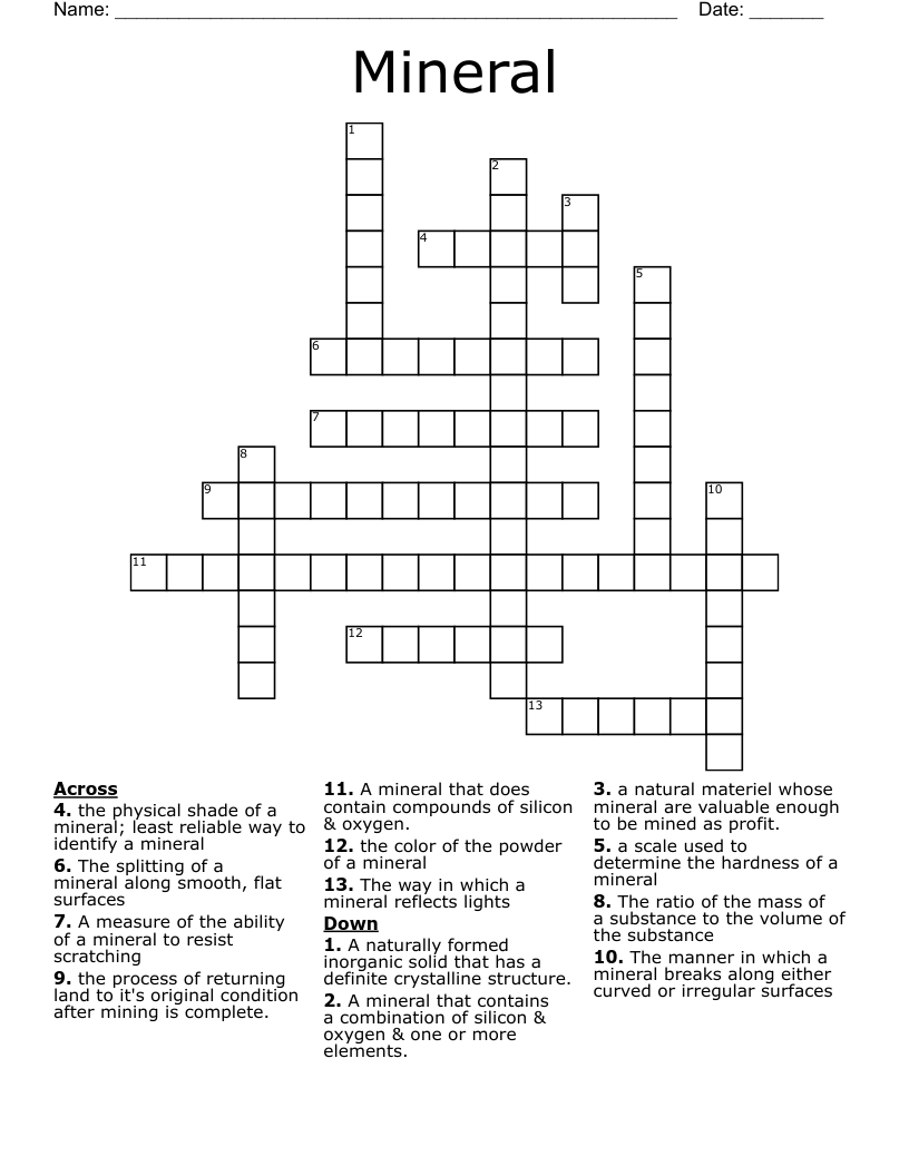 Mineral Crossword WordMint