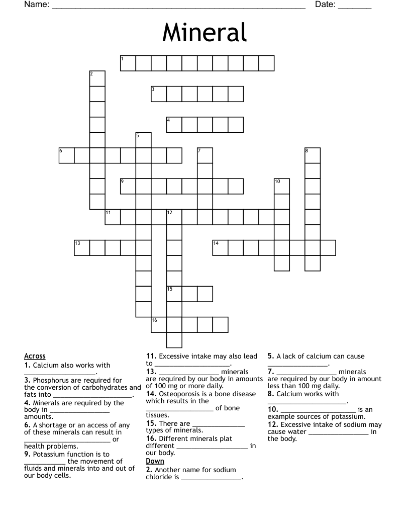 Mineral Crossword WordMint