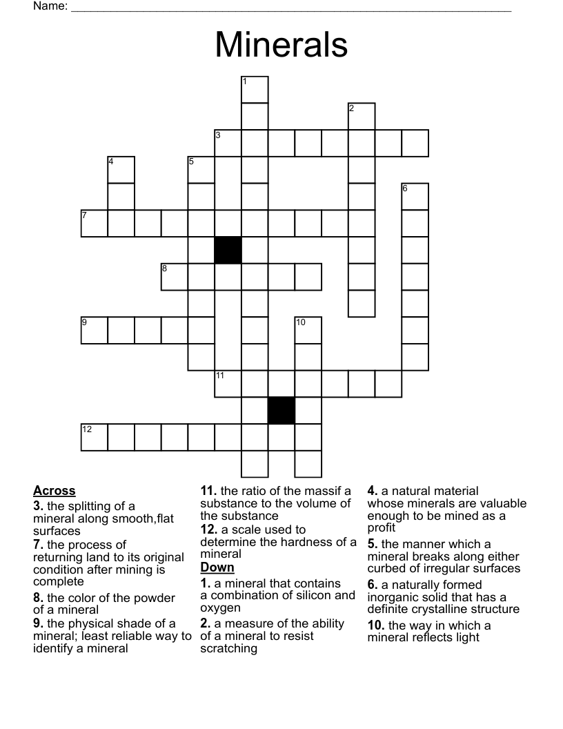 Properties of Minerals Crossword WordMint