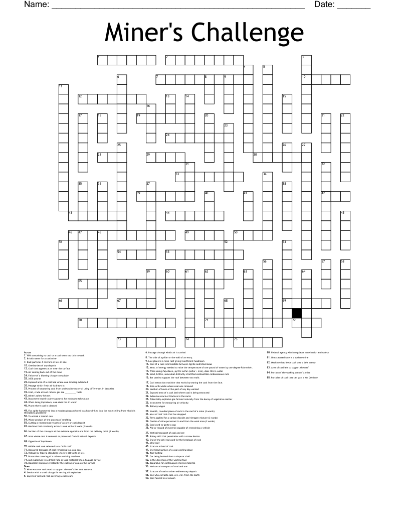 Miner's Challenge Crossword WordMint