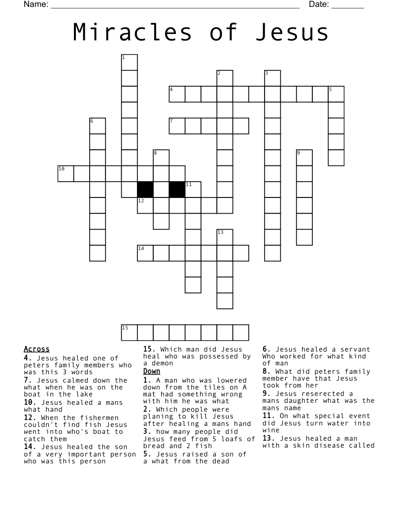 Jesus Heals Crossword Puzzle