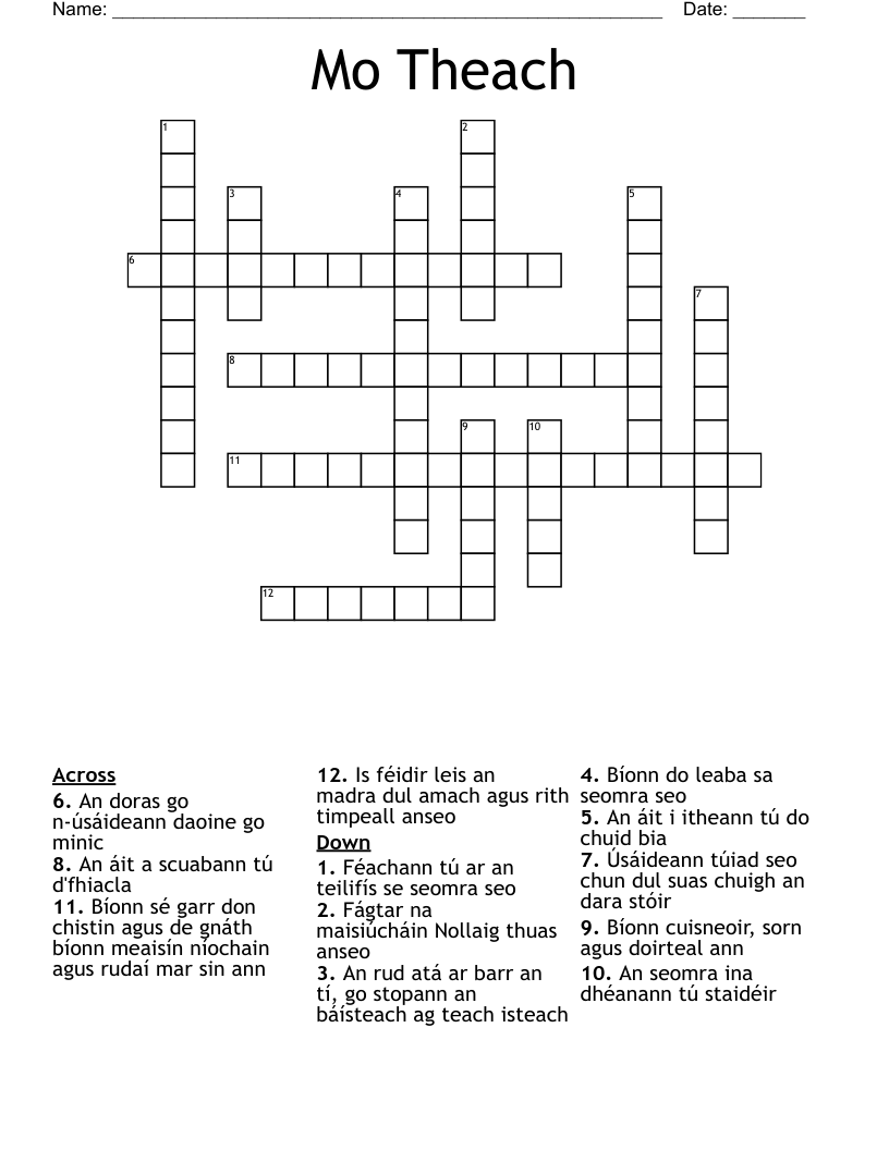 Áiseanna agus Seomraí na Scoile Word Search WordMint
