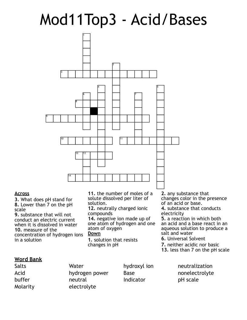 Mod11Top3 Acid/Bases Crossword WordMint