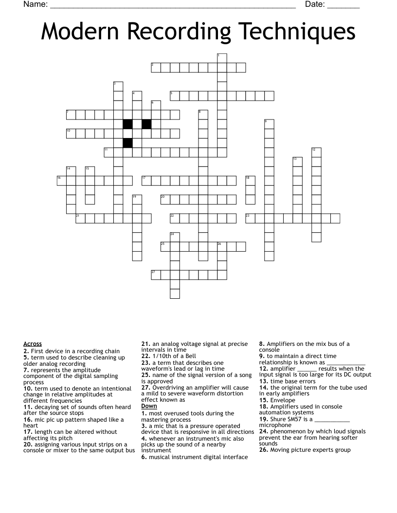 Modern Recording Techniques Crossword WordMint