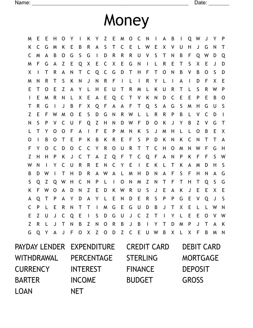 Money Word Search - WordMint