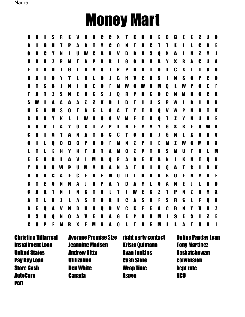 Money Mart Word Search WordMint