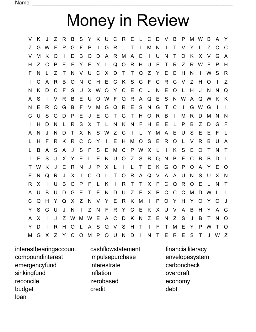 Money in Review Word Search WordMint