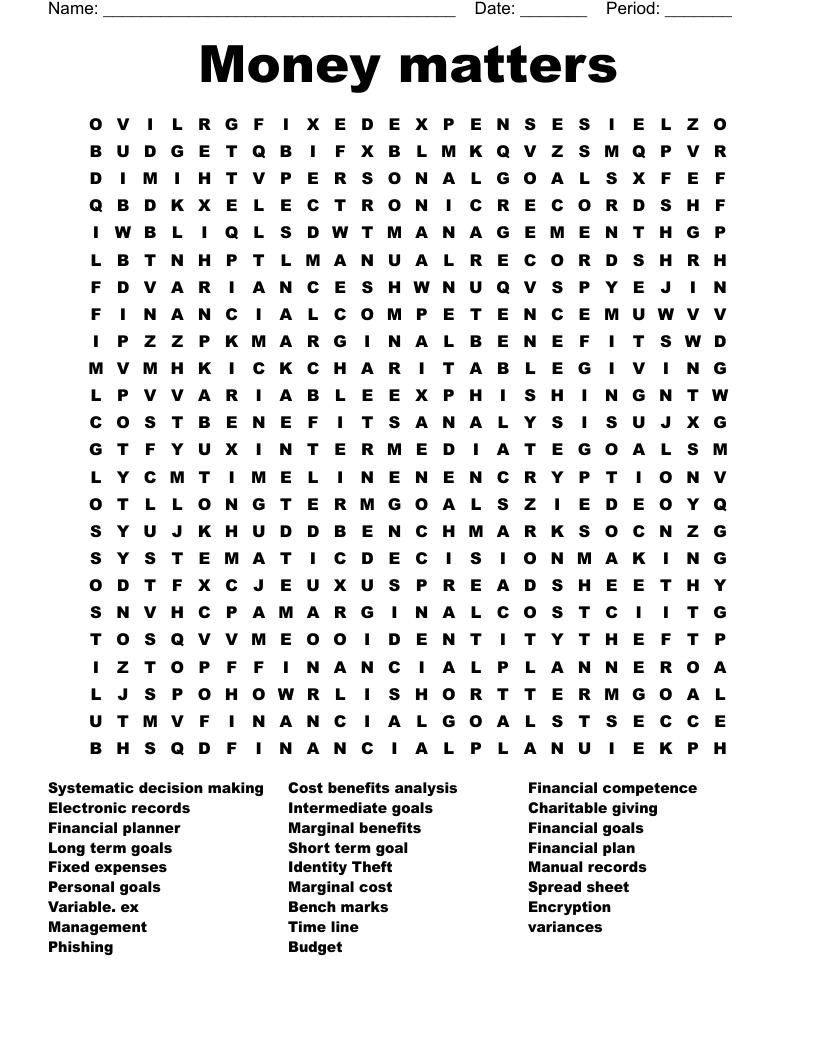 Money Matters Word Search WordMint
