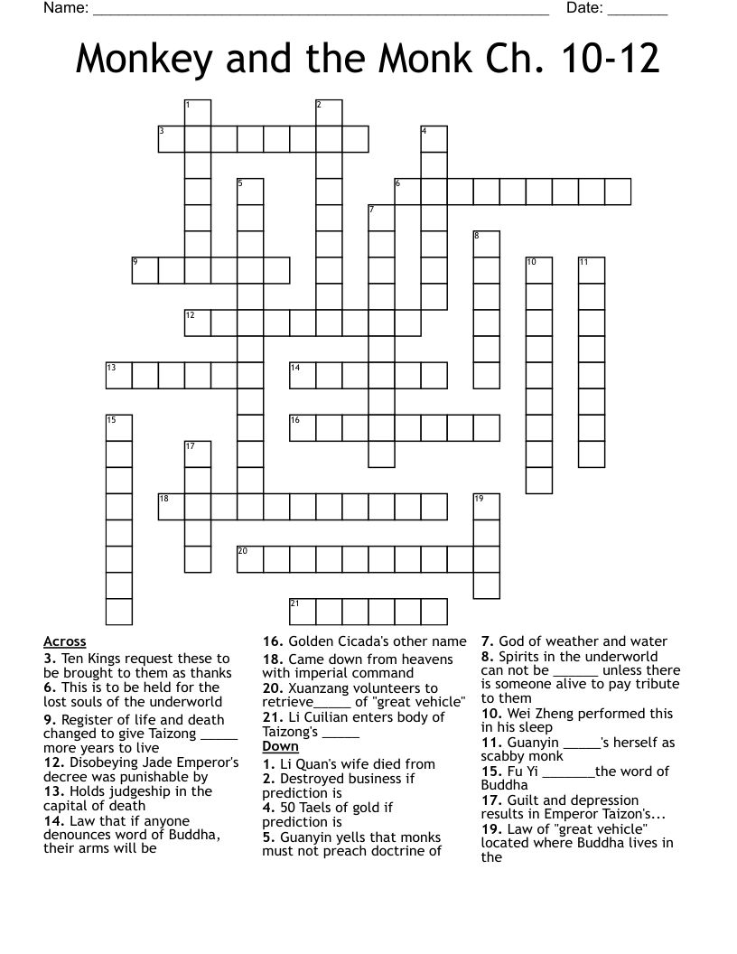Monkey and the Monk Ch. 1012 Crossword WordMint