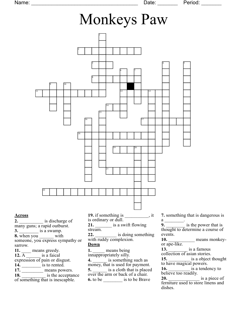 Monkeys Paw Crossword WordMint