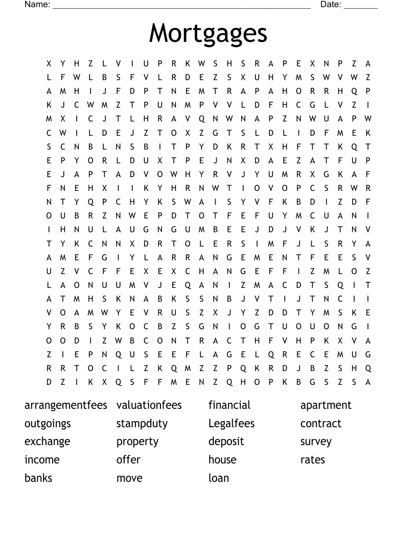 Mortgages Word Search WordMint