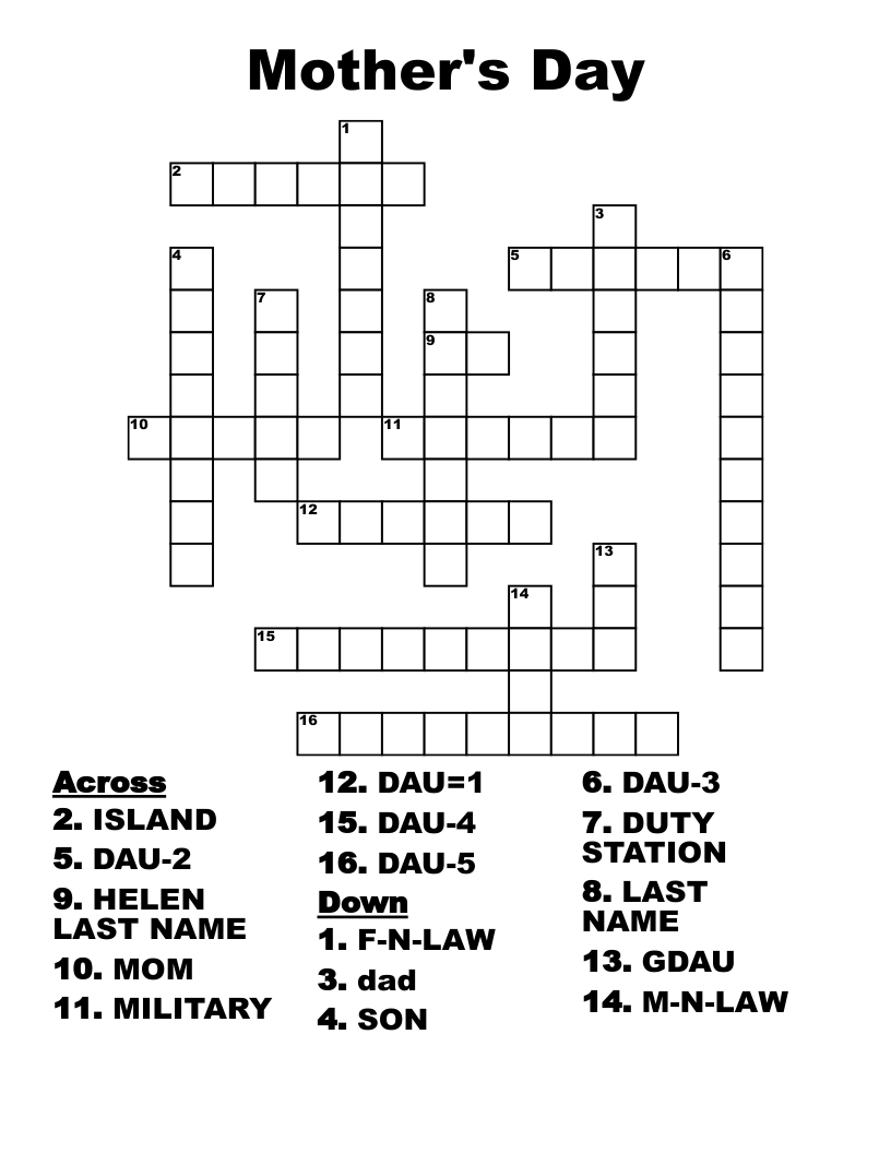 Mother's Day Crossword WordMint