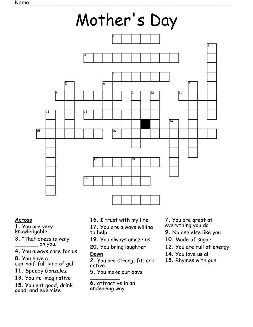 Mother's Day Crossword WordMint