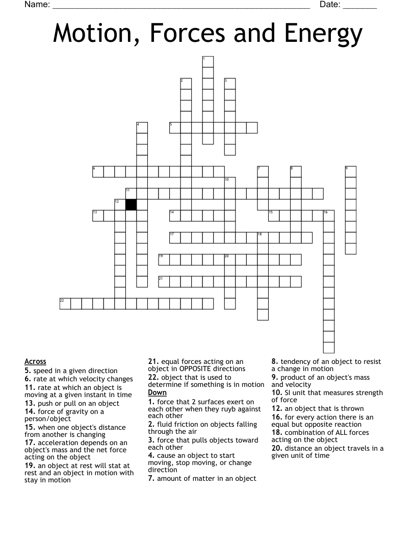 Newton's Law Crossword Puzzle WordMint