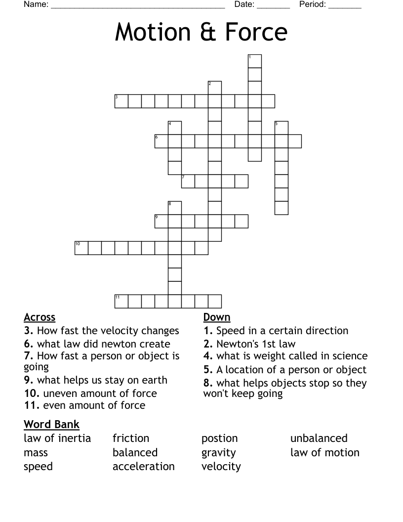 Motion & Force Crossword WordMint