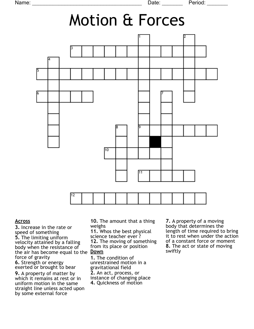 Motion & Forces Crossword WordMint