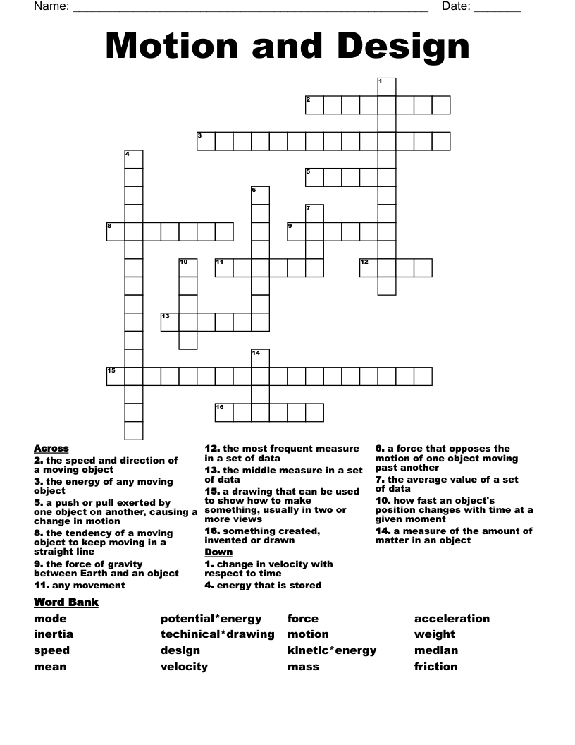 Motion and Design Crossword WordMint