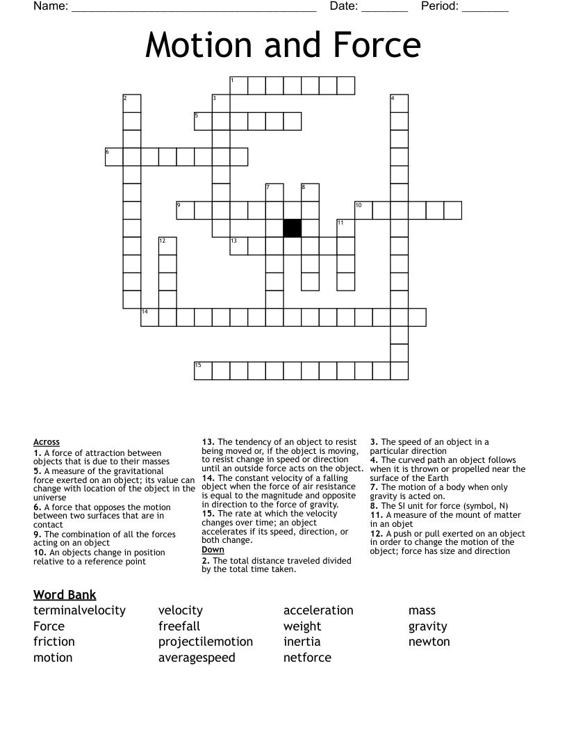 Motion and Force Crossword WordMint