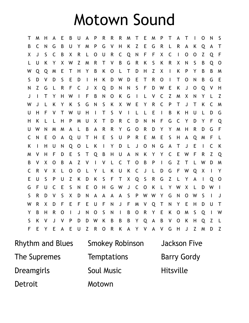 Motown Sound Word Search WordMint