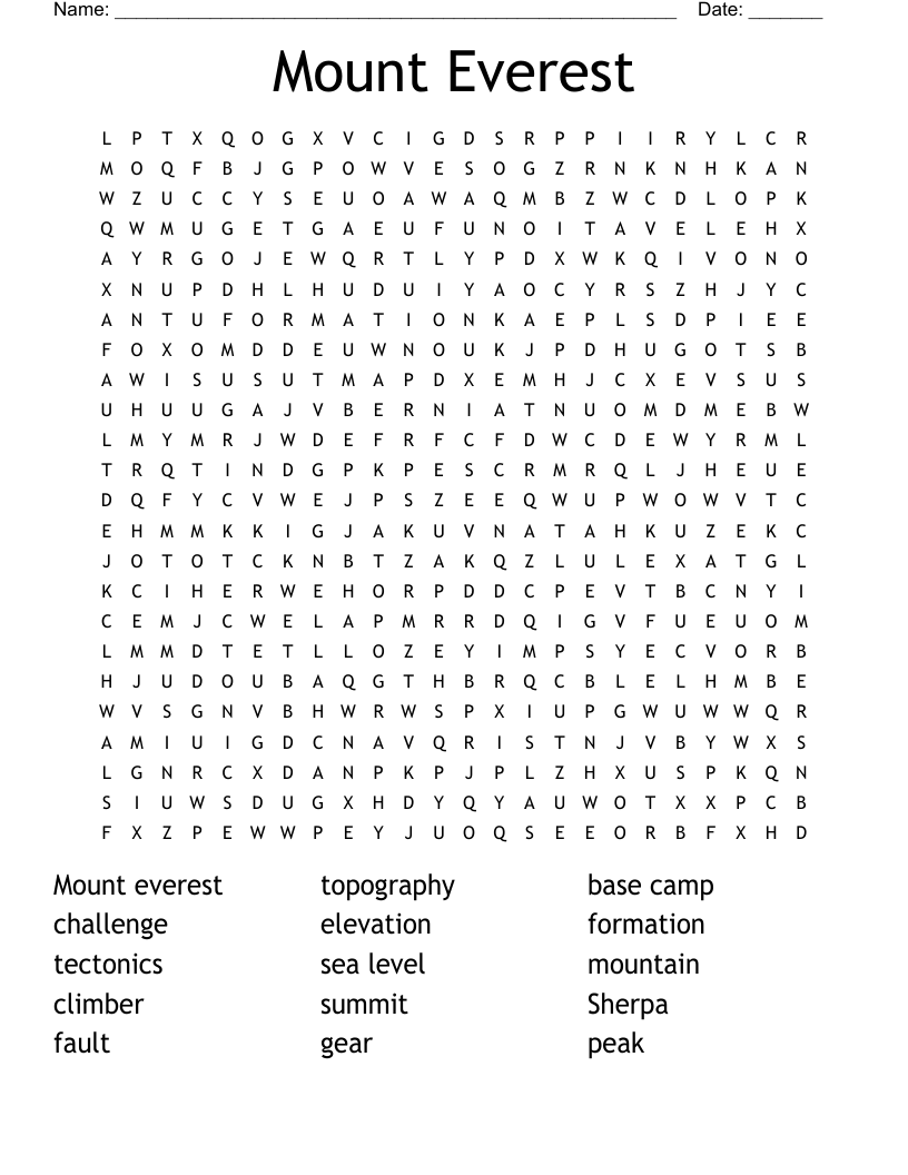 Mount Everest Crossword WordMint